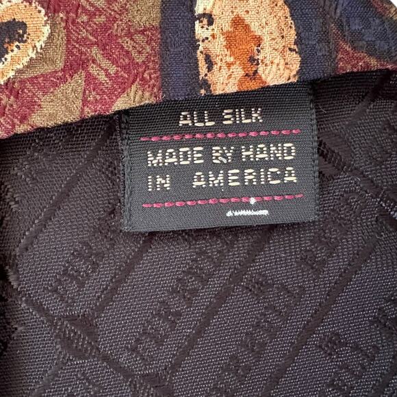 Ferrell Reed Nordstrom VTG 90's Grandpa Preppy Office Classic 100%Silk Tie Brown - Picture 2 of 4